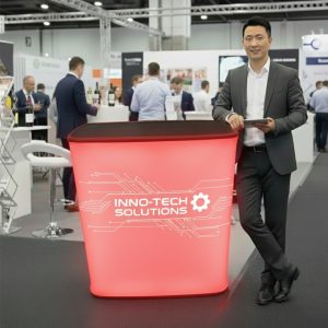 Exhibition counter with custom graphic wrap